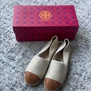 Tory Burch Cream and Brown Color Block Espadrilles